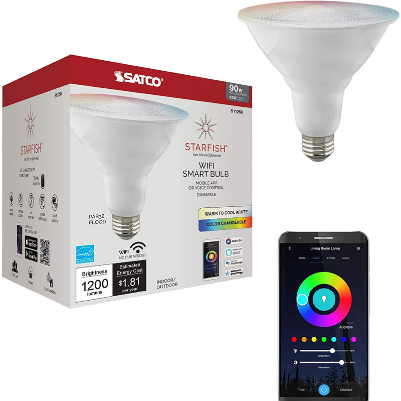 Starfish PAR38 WiFi Smart LED, 15 Watt, RGBW and Tunable White Flood Light
