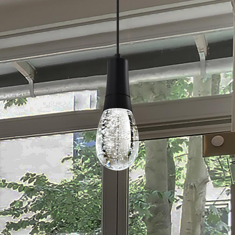 Starfish Lacey - 11.5W WiFi Smart 4" Pendant Light - RGB & TW, Matte Black with K9 Bubble Crystal