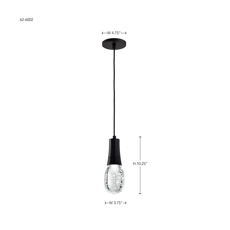 Starfish Lacey - 11.5W WiFi Smart 4" Pendant Light - RGB & TW, Matte Black with K9 Bubble Crystal