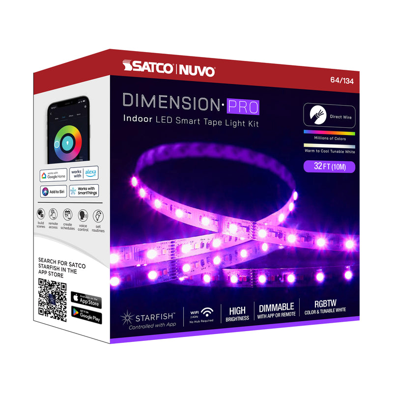 Starfish Dimension Pro 32 ft. RGBW & Tunable White Indoor LED Smart Tape Light Kit with J-Box Connection
