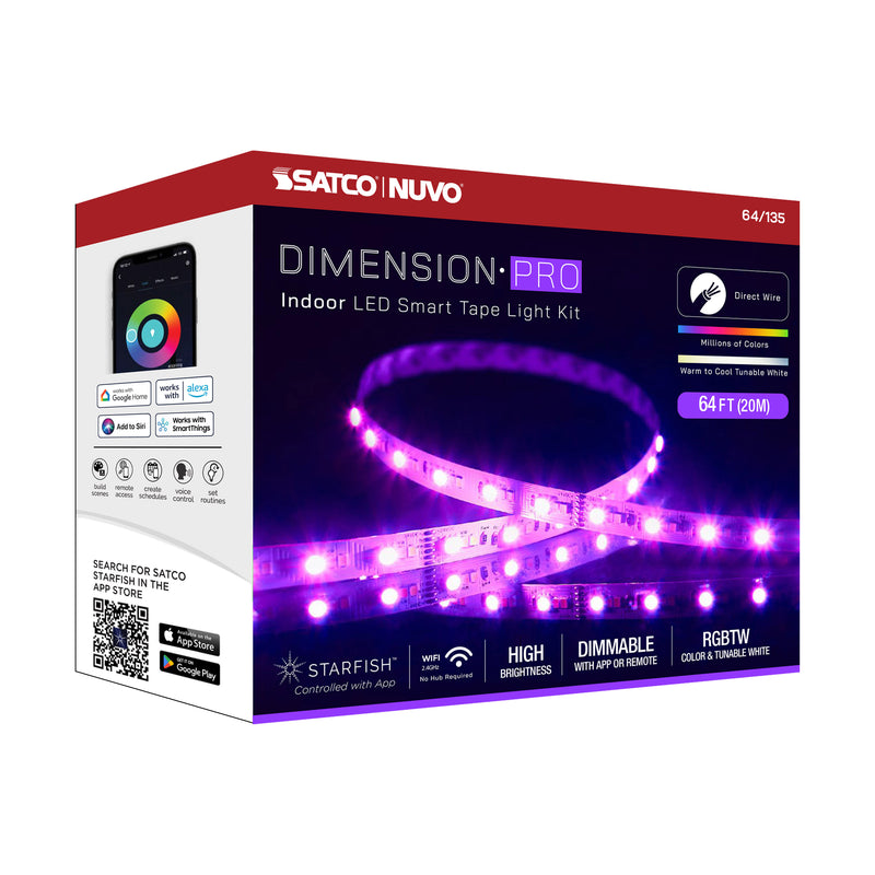 Starfish Dimension Pro 64 ft. RGBW & Tunable White Indoor LED Smart Tape Light Kit with J-Box Connection