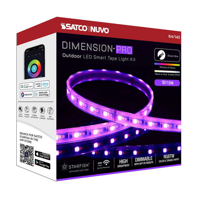 Starfish Dimension Pro 16 ft. RGBW & Tunable White Outdoor LED Smart Tape Light Kit with J-Box Connection