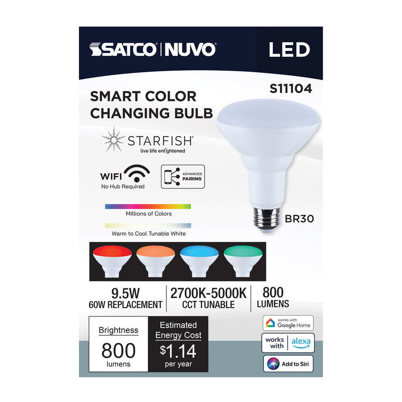 Starfish BR30 WiFi Smart LED, 9.5 Watt, E26 RGBTW Light Bulb