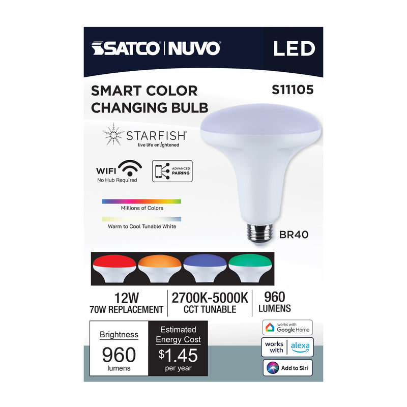 Starfish BR40 WiFi Smart LED, 12 Watt, E26 RGBTW Light Bulb