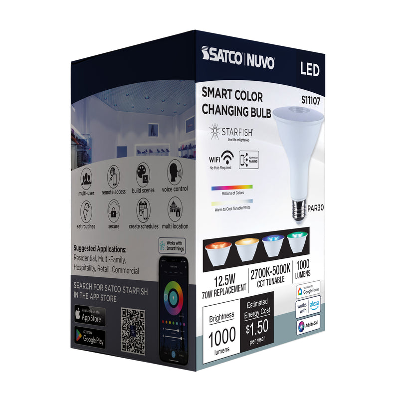 Starfish PAR30 WiFi Smart LED, 12.5 Watt, E26 RGBTW Light Bulb