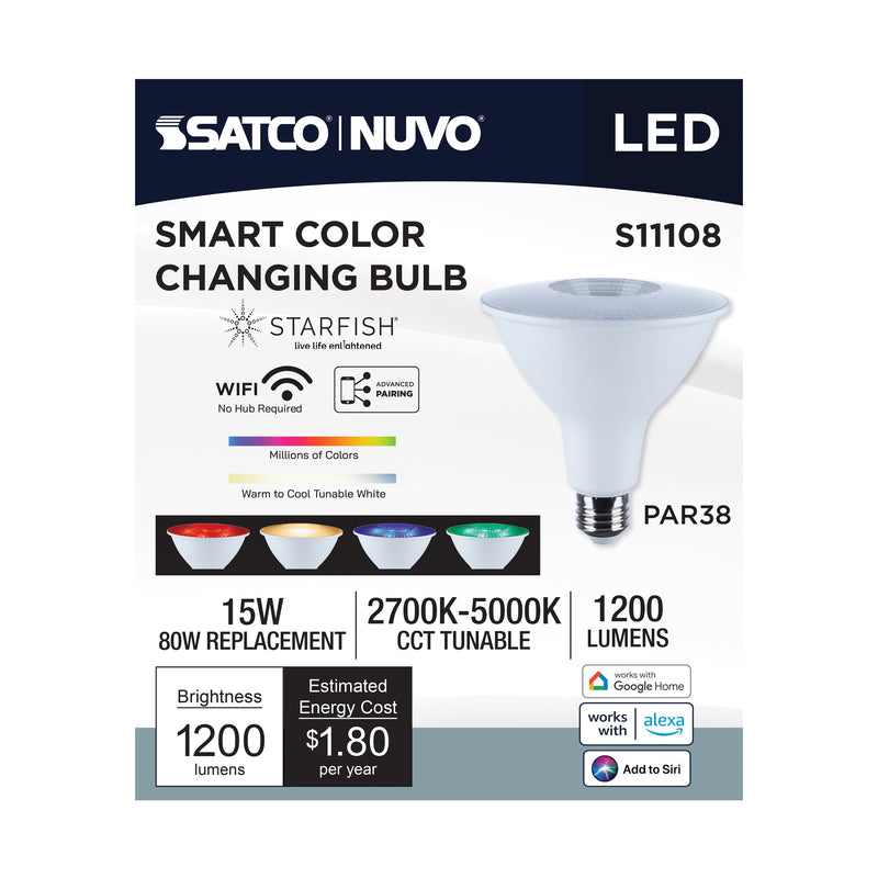Starfish PAR38 WiFi Smart LED, 15 Watt, E26 RGBTW Light Bulb