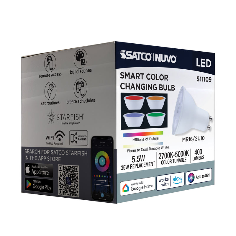 Starfish MR16 WiFi Smart LED, 5.5 Watt, GU10 Base, RGBTW Light Bulb