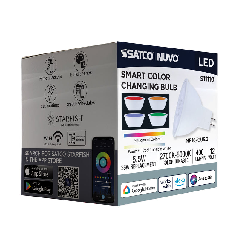 Starfish MR16 WiFi Smart LED, 5.5 Watt, GU5.3 Base, RGBTW Light Bulb