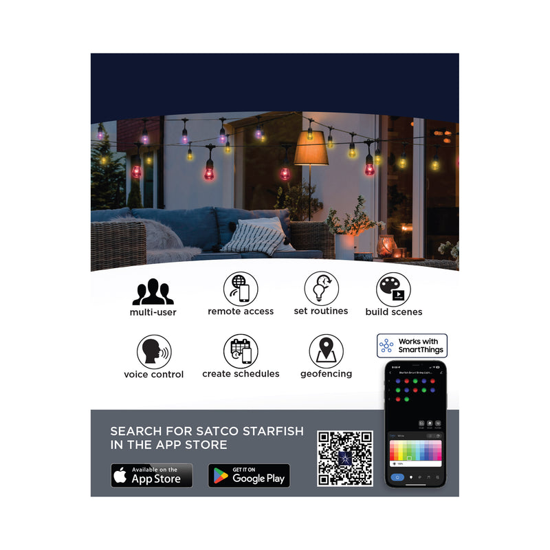 Starfish WiFI Smart LED Indoor/Outdoor 24 ft. String Lights with 12-S14 Lamps