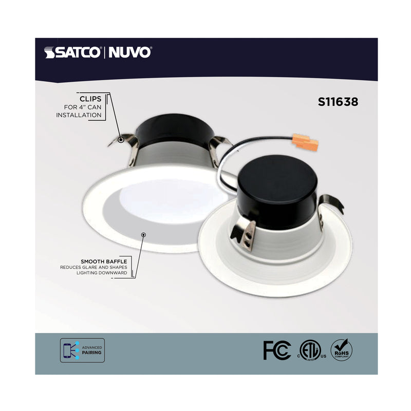 LED Smart Retrofit Downlight - 4" Round Smooth Baffle