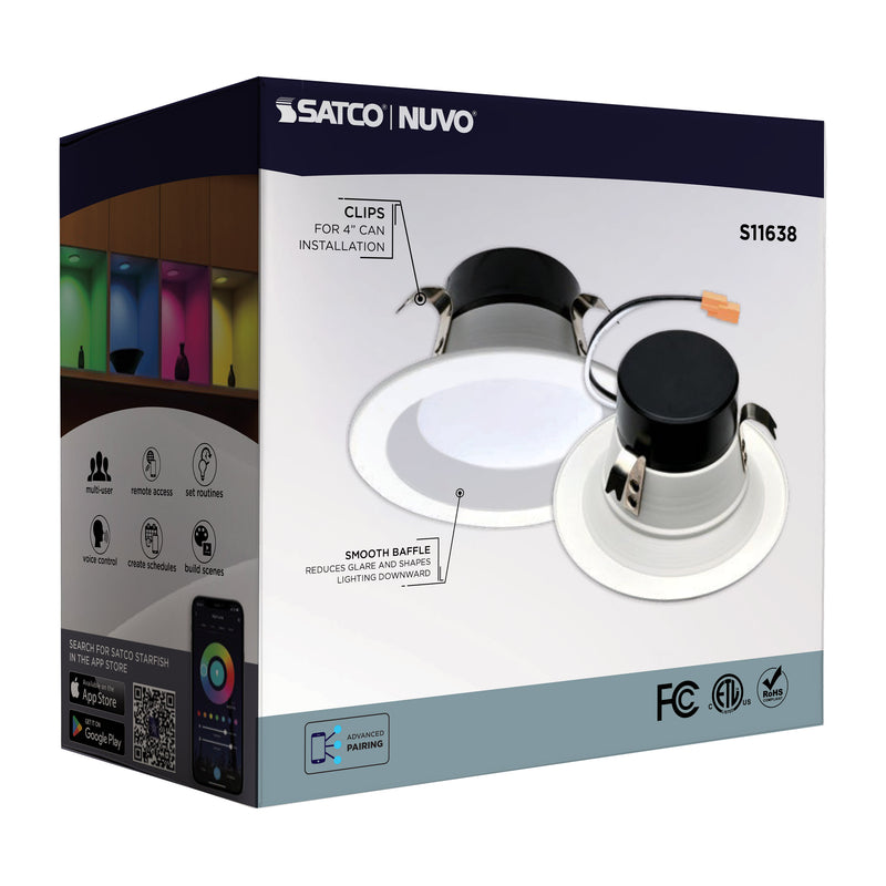 LED Smart Retrofit Downlight - 4" Round Smooth Baffle