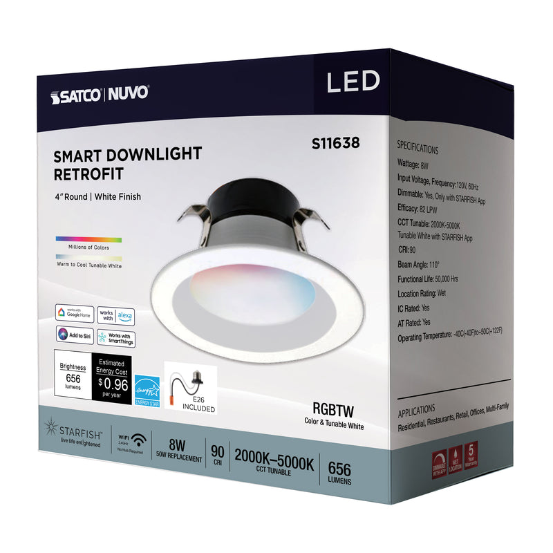 LED Smart Retrofit Downlight - 4" Round Smooth Baffle