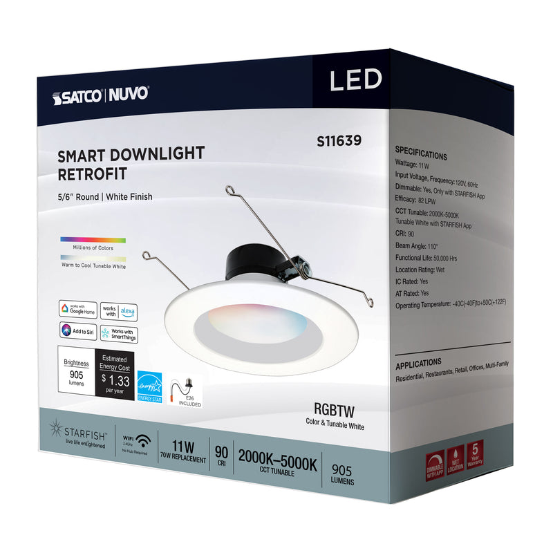 LED Smart Retrofit Downlight - 5/6" Round Smooth Baffle