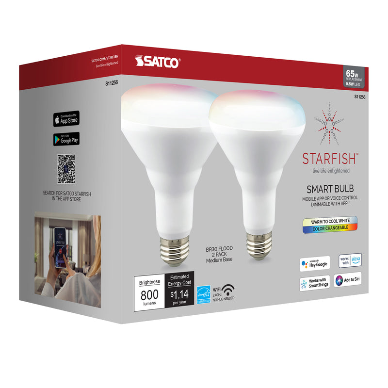Starfish BR30 WiFi Smart LED, 9.5 Watt, RGBW & Tunable White Light Bulb