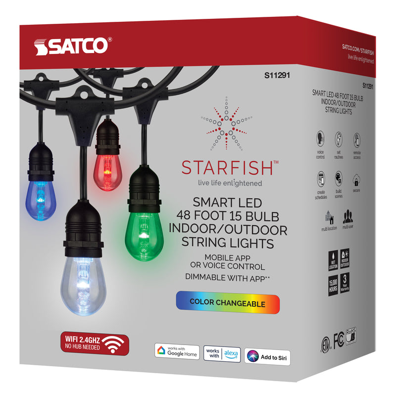 Starfish WiFI Smart LED Indoor/Outdoor 48 ft. 15 Bulb String Lights